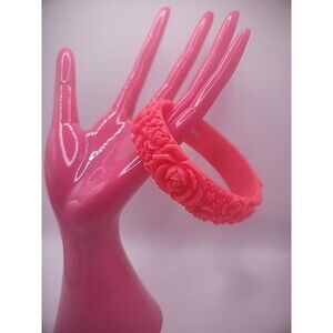Vintage Juicy Couture Bangle Bracelet Pink Floral Embossed Jewelry Costume
